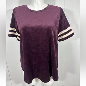 NWT Maurices Plus Sz 1 Faux Velvet T Shirt Blouse Women Casual Shirt Maroon Red